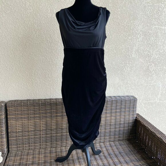 Motherhood Womens Dress Size Medium Maternity Black Velour Sheath Formal Elegant - Picture 7 of 9